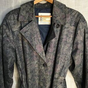 Vtg London Fog Trench Coat Paisley Floral Lined Duster Size 14P Classic Preppy